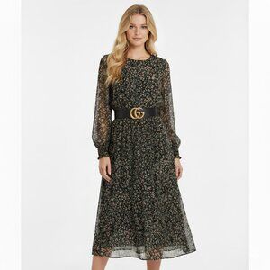 Tommy Hilfiger Animal Printed Midi Dress Black Forest Teal New with Tags